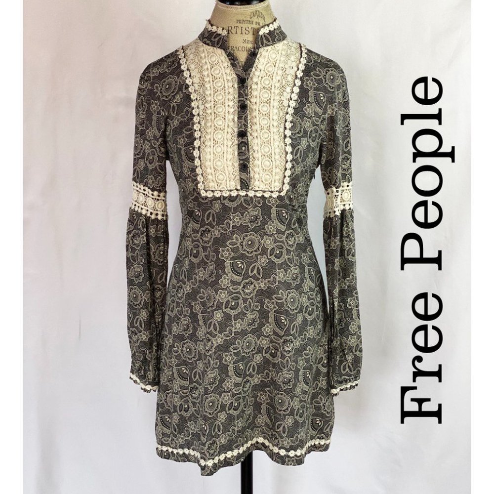 Free People Gray Floral Dress